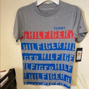 Tommy Hilfiger Gray T-Shirt with Red and Blue Logo